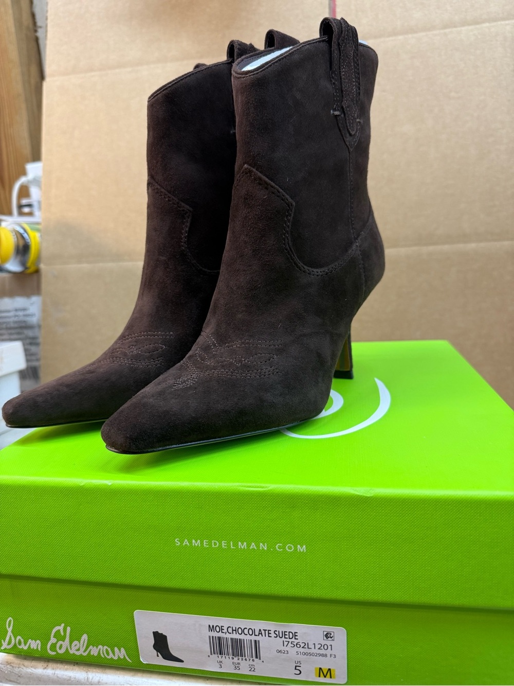 Sam Edelman Chocolate Suede Pointed Toe Ankle Booties